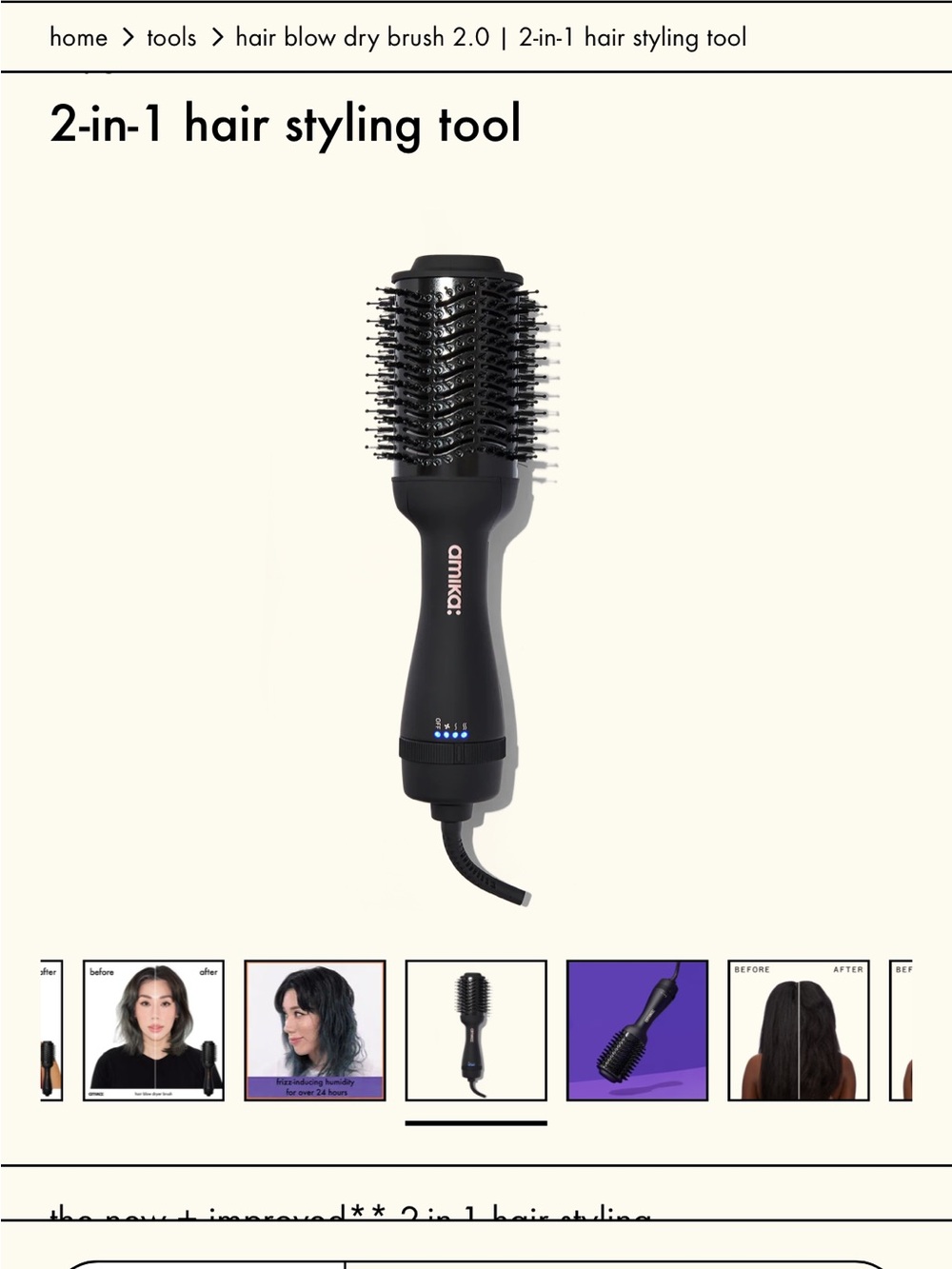 amika 2-in-1 Black Hot Air Brush Styler